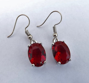 Red & Silver Tone Crystal Oval Earrings