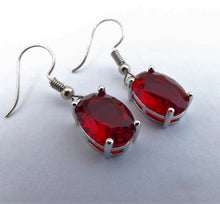 Load image into Gallery viewer, Red &amp; Silver Tone Crystal Oval Earrings
