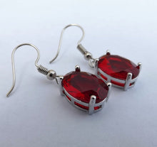 Load image into Gallery viewer, Red &amp; Silver Tone Crystal Oval Earrings
