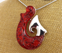 Load image into Gallery viewer, Red &amp; Silver Tone Fish Hook Pendant Necklace
