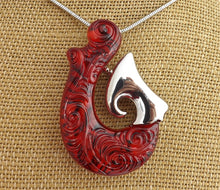 Load image into Gallery viewer, Red &amp; Silver Tone Fish Hook Pendant Necklace
