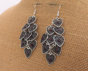 Red & Silver Tone Heart Drop Earrings