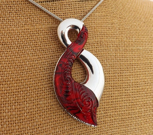 Red & Silver Tone Twist Pendant Necklace