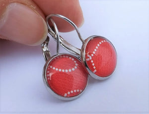 Red & White Pattern - Dome Earrings