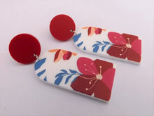 Load image into Gallery viewer, Red, White &amp; Blue Floral Acrylic Earrings
