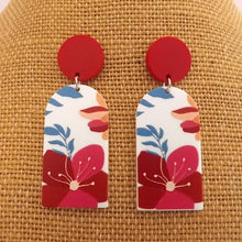 Load image into Gallery viewer, Red, White &amp; Blue Floral Acrylic Earrings
