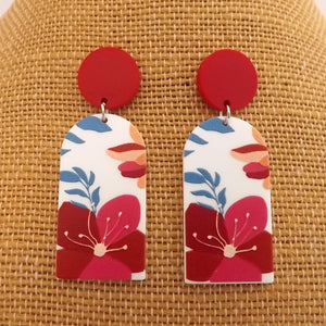 Red, White & Blue Floral Acrylic Earrings