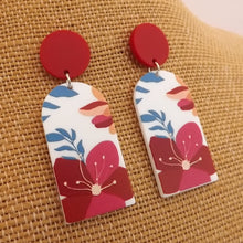 Load image into Gallery viewer, Red, White &amp; Blue Floral Acrylic Earrings
