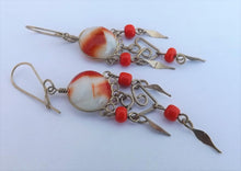 Load image into Gallery viewer, Red, White &amp; Gold Tone Retro Drop Earrings
