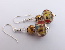 Load image into Gallery viewer, Red, Yellow &amp; Cream Floral Acrylic Bead Earrings on Sterling Silver Hooks
