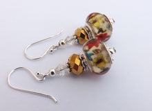Load image into Gallery viewer, Red, Yellow &amp; Cream Floral Acrylic Bead Earrings on Sterling Silver Hooks
