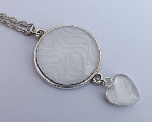 Reflective Silver Waves on White, Double Dome Pendant with Heart