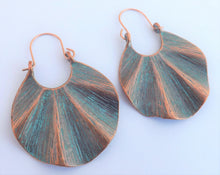 Load image into Gallery viewer, Ribboned Blue &amp; Copper Tone Drop Earrings
