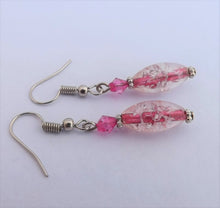 Load image into Gallery viewer, Rich Pink Shatter Look Oblong Bead Earrings
