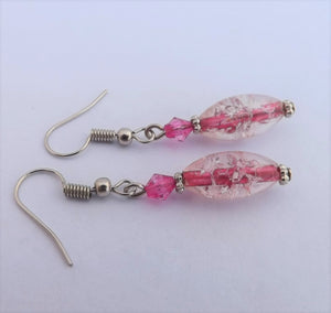 Rich Pink Shatter Look Oblong Bead Earrings