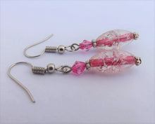 Load image into Gallery viewer, Rich Pink Shatter Look Oblong Bead Earrings
