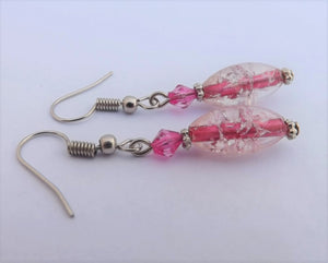 Rich Pink Shatter Look Oblong Bead Earrings