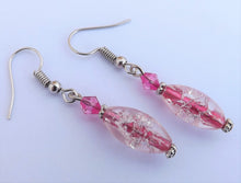 Load image into Gallery viewer, Rich Pink Shatter Look Oblong Bead Earrings
