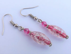 Rich Pink Shatter Look Oblong Bead Earrings