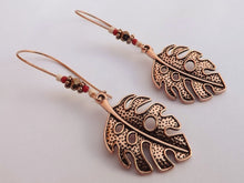 Load image into Gallery viewer, Rose Gold Tone Leaf Drop Earrings on Long Kidney Hook
