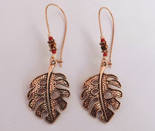 Load image into Gallery viewer, Rose Gold Tone Leaf Drop Earrings on Long Kidney Hook
