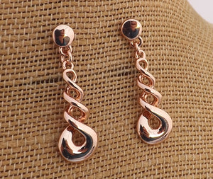 Rose Gold Tone Silver Twist Drop Earrings