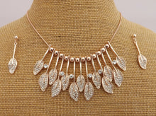 Load image into Gallery viewer, Rose Gold Tone &amp; Faux Diamond Leaf Necklace &amp; Earrings Matching Set
