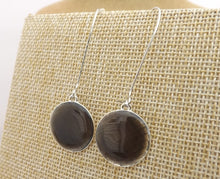 Load image into Gallery viewer, Round Black Droop Earrings on Long Kidney Hooks
