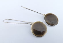 Load image into Gallery viewer, Round Black Droop Earrings on Long Kidney Hooks
