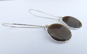 Round Black Droop Earrings on Long Kidney Hooks