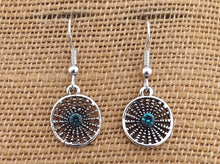 Load image into Gallery viewer, Round Blue &amp; Silver Tone Drop Earrings
