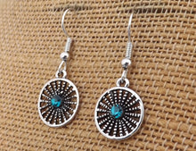 Load image into Gallery viewer, Round Blue &amp; Silver Tone Drop Earrings
