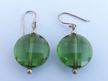 Load image into Gallery viewer, Round Faceted Green Acrylic Bead Earrigs on Sterling Silver Hooks
