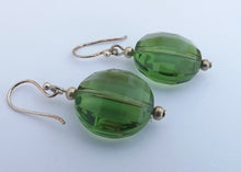 Load image into Gallery viewer, Round Faceted Green Acrylic Bead Earrigs on Sterling Silver Hooks
