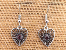 Load image into Gallery viewer, Red &amp; Silver Tone Heart Tone Drop Earrings

