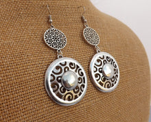 Load image into Gallery viewer, Large Round Silver Tone Double Drop Earrings
