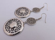 Load image into Gallery viewer, Large Round Silver Tone Double Drop Earrings
