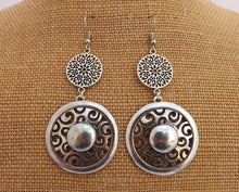 Load image into Gallery viewer, Large Round Silver Tone Double Drop Earrings
