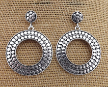 Load image into Gallery viewer, Round Silver Tone Drop Earrings on Stud Setting
