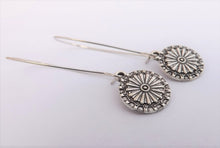 Load image into Gallery viewer, Round Silver Tone Earrings on Long Kidney Hooks
