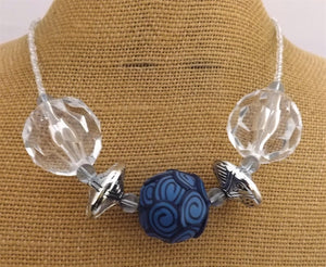 Royal Blue & Clear Chunky Kathryn Design Chunky 5 Bead Necklace