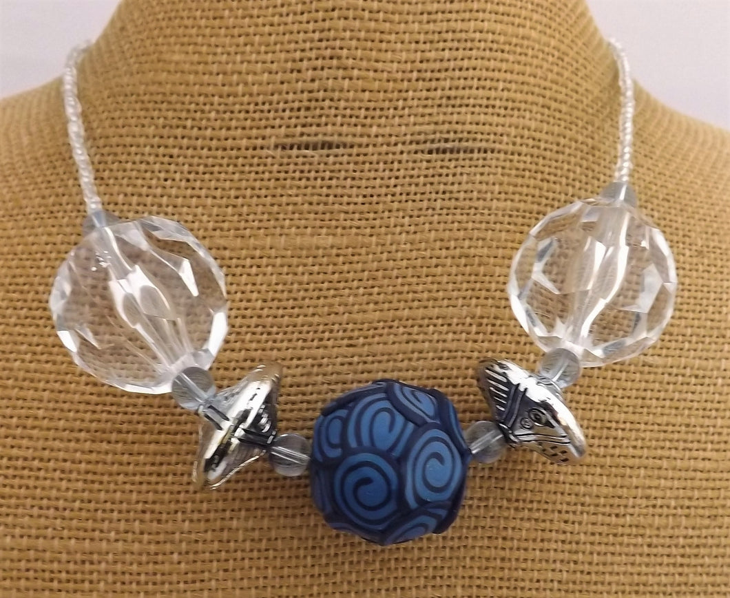 Royal Blue & Clear Chunky Kathryn Design Chunky 5 Bead Necklace