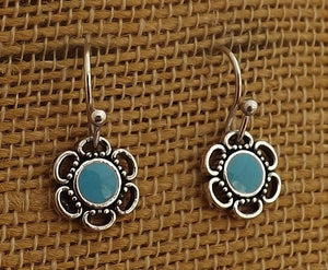 Aqua Blue & Silver Tone Small Flower Earrings (7 colour options)