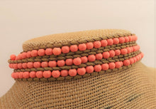 Load image into Gallery viewer, Salmon Orange &amp; Faux Brown Leather Long Strand Bracelet
