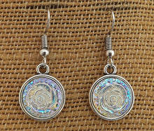 Load image into Gallery viewer, Silver White 3D Rose  Flower AB Lustre - Silver Tone Drop Dome Earrings
