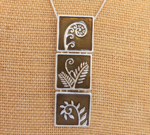 Load image into Gallery viewer, Silver Fern on Tan Green, Triple Cube Pendant Necklace
