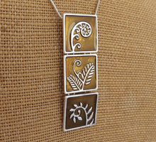 Load image into Gallery viewer, Silver Fern on Tan Green, Triple Cube Pendant Necklace
