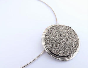 Silver Glittery Lava Stone Style Round Pendant