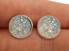 Load image into Gallery viewer, Silver Gold Blue Lustre Sparkly Stud Earrings
