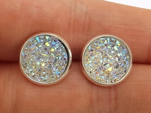 Silver Gold Blue Lustre Sparkly Stud Earrings